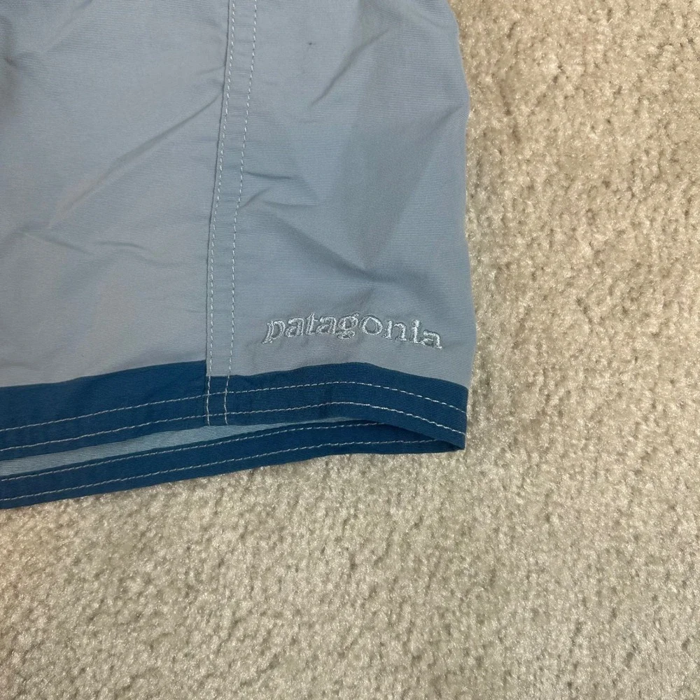 Patagonia Board Shorts Mens 30 Blue Striped Nylon Swim Trunks Side Zip Pocket